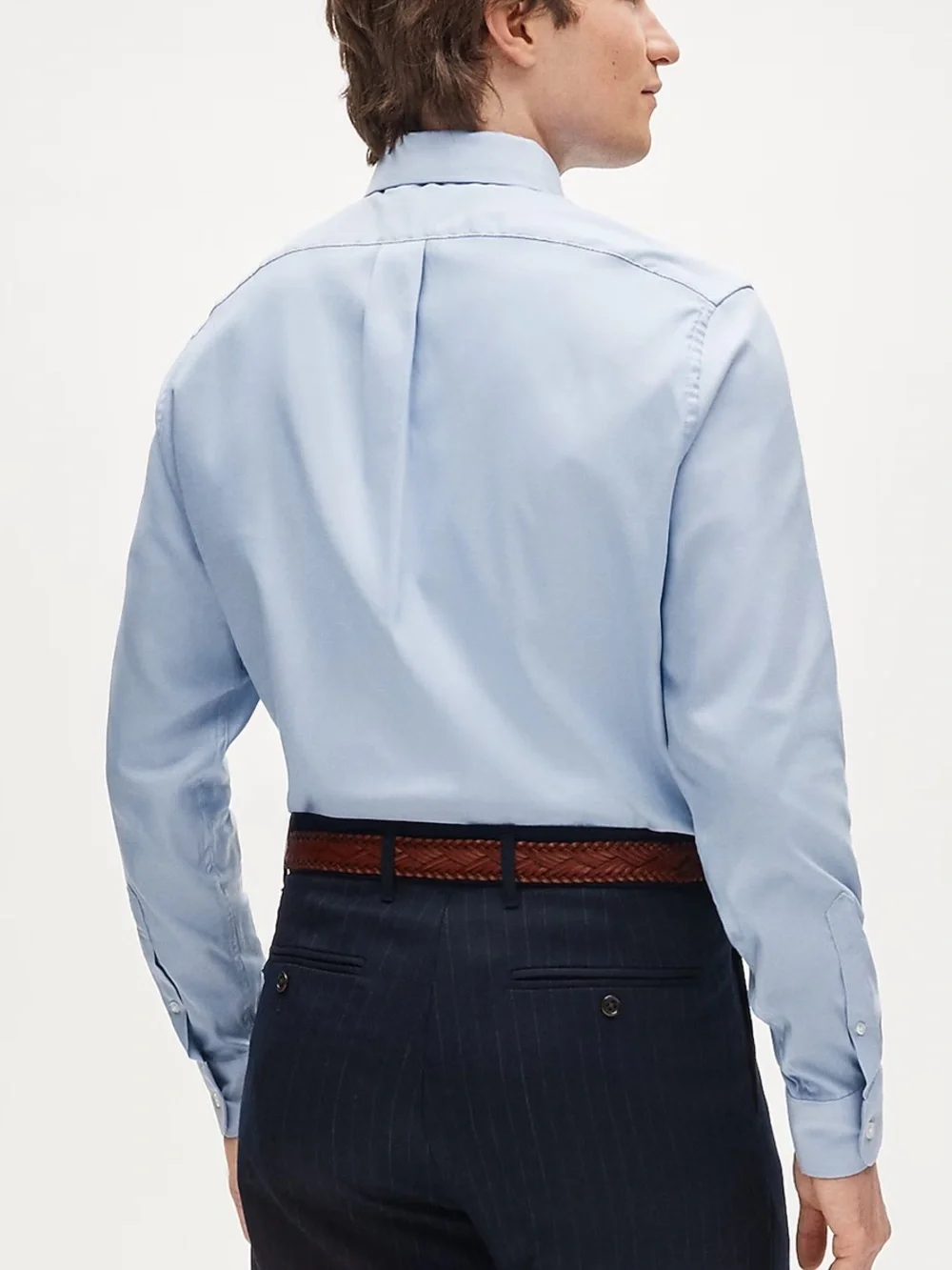 J crew soft blue Slim Bowery performance stretch oxford shirt button-down collar